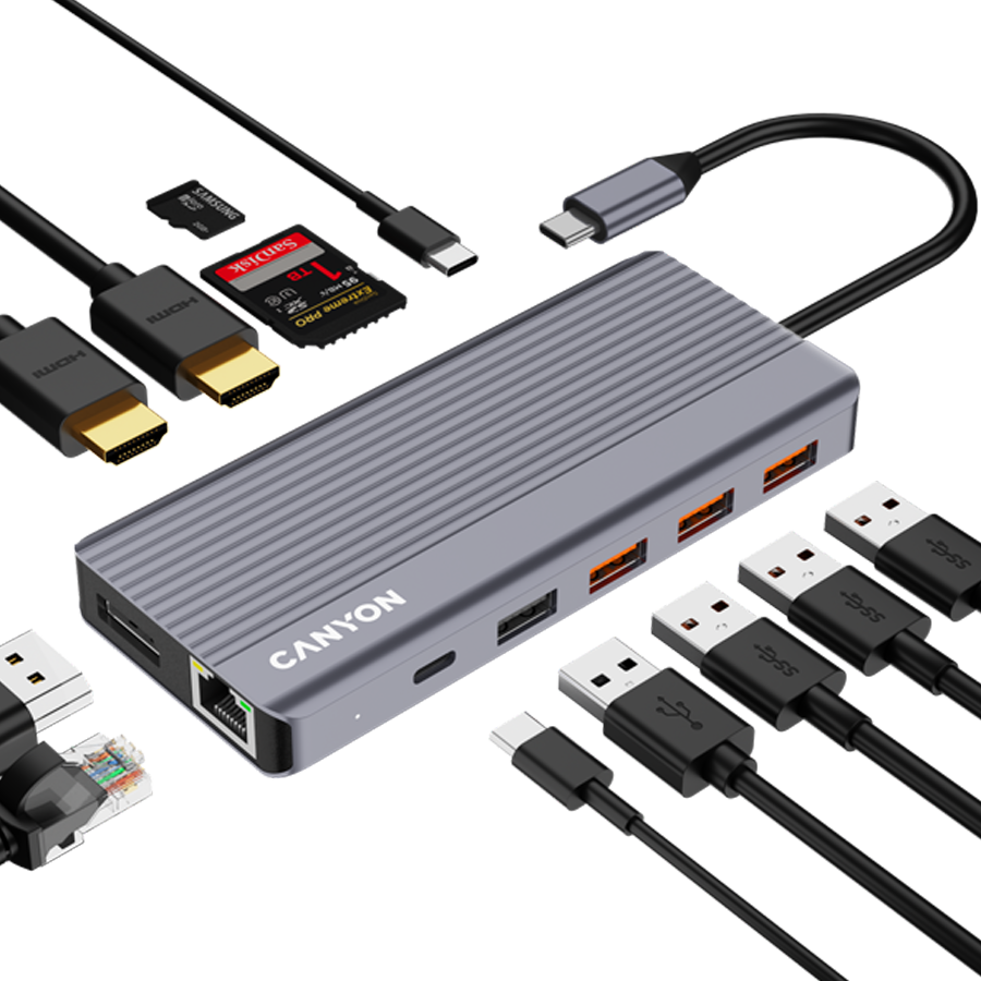 CANYON hub DS-16 13in1 4k USB-C Grey - slika 6