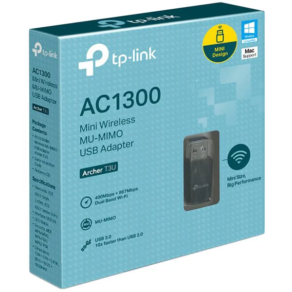 TP-Link Archer T3U AC1300 Mini Wi-Fi MU-MIMO USB Adapter,Mini Size, 867Mbps at 5GHz + 400Mbps at 2.4GHz, USB 3.0 - slika 2