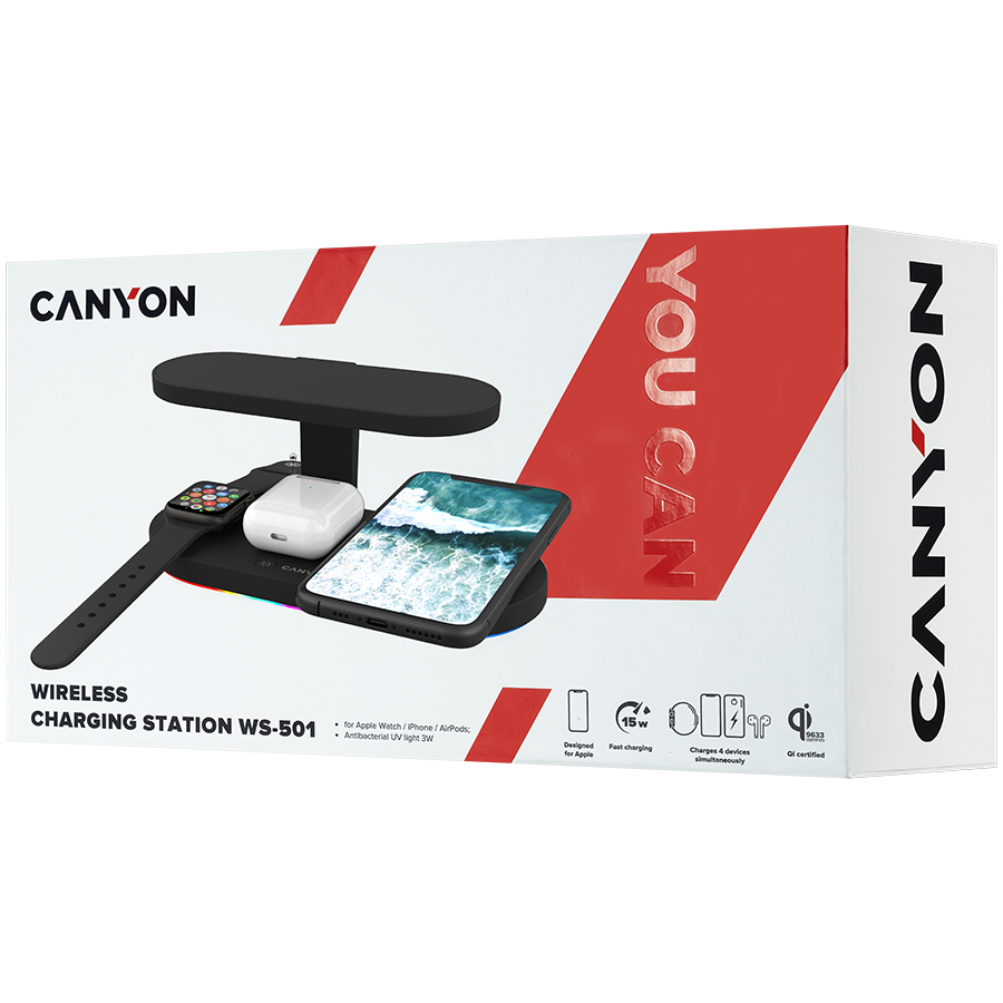 CANYON wireless charger WS-501 15W 5in1 UV Black - slika 8