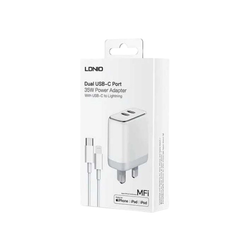 MFi Kucni punjac LDNIO A2528M 35W PD (2xUSB-C) kabal iPhone
