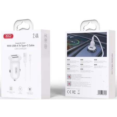 XO CC67 Car charger + Type-C Cable White - slika 2