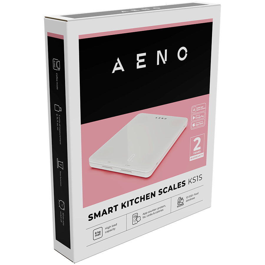 AENO Kitchen Scale KS1S Smart, Max load - 8 kg, Bluetooth, 10,000+ products & meals, 25 indicators analysis, Coffee mode, 6 unit conversion: kg, g, lb, fl, oz, ml, Material - glass - slika 7