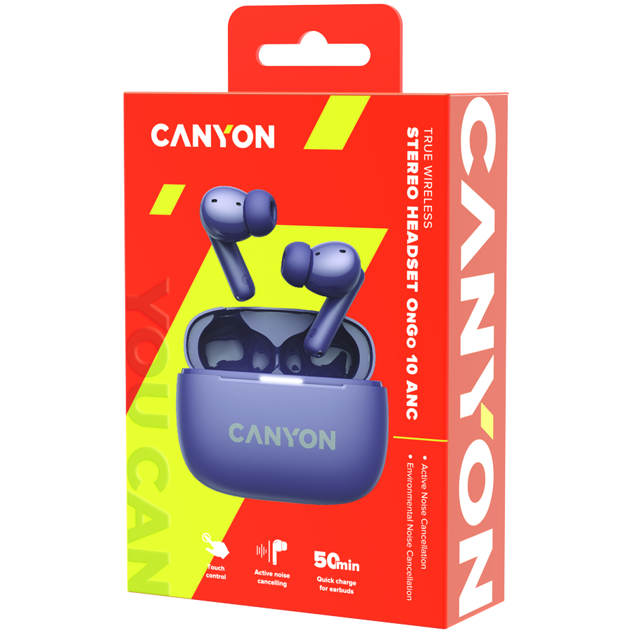 CANYON headset OnGo TWS-10 ANC+ENC Purple - slika 8